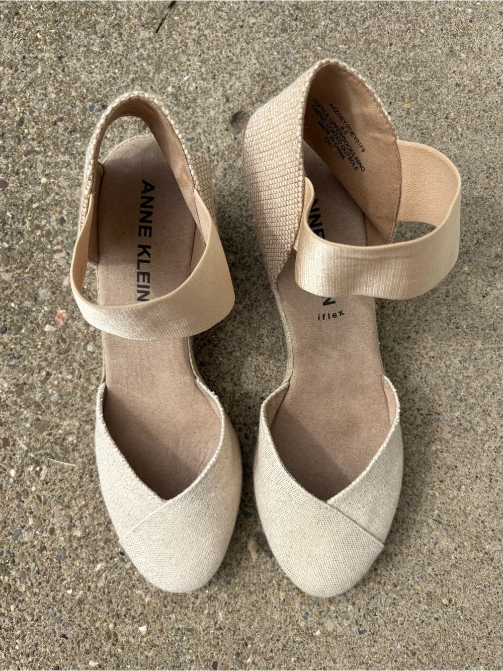 Anne Klein Zoey Iflex Natural Gold Canvas Wedge Espadrille Sandals Size 8.5